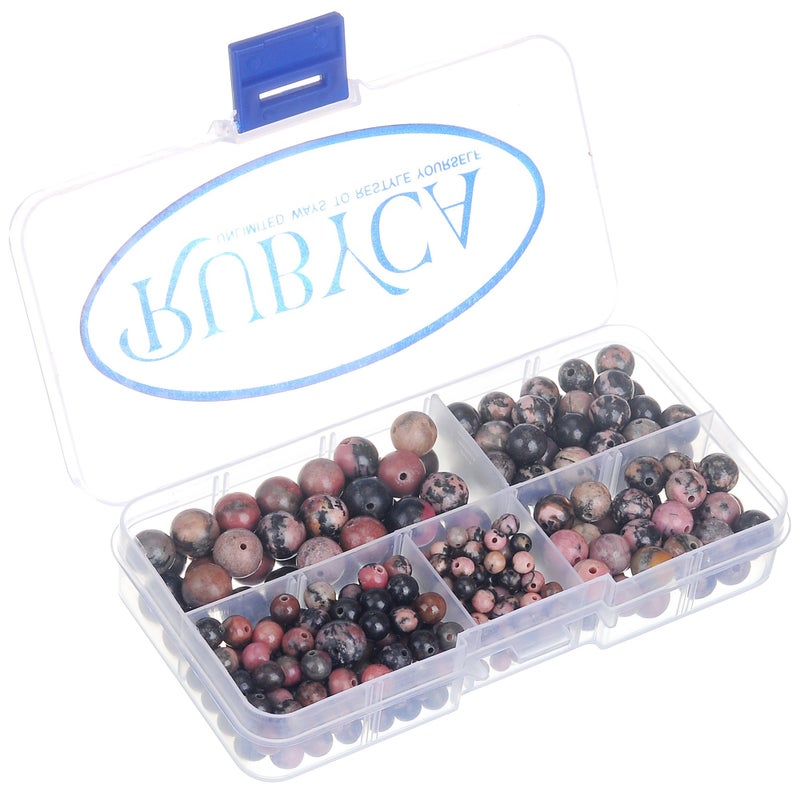 RUBYCA Natural Rhodonite Gemstone Round Loose Bead Organizer Plastic Box Jewelry Making Mix Sizes - Image 3
